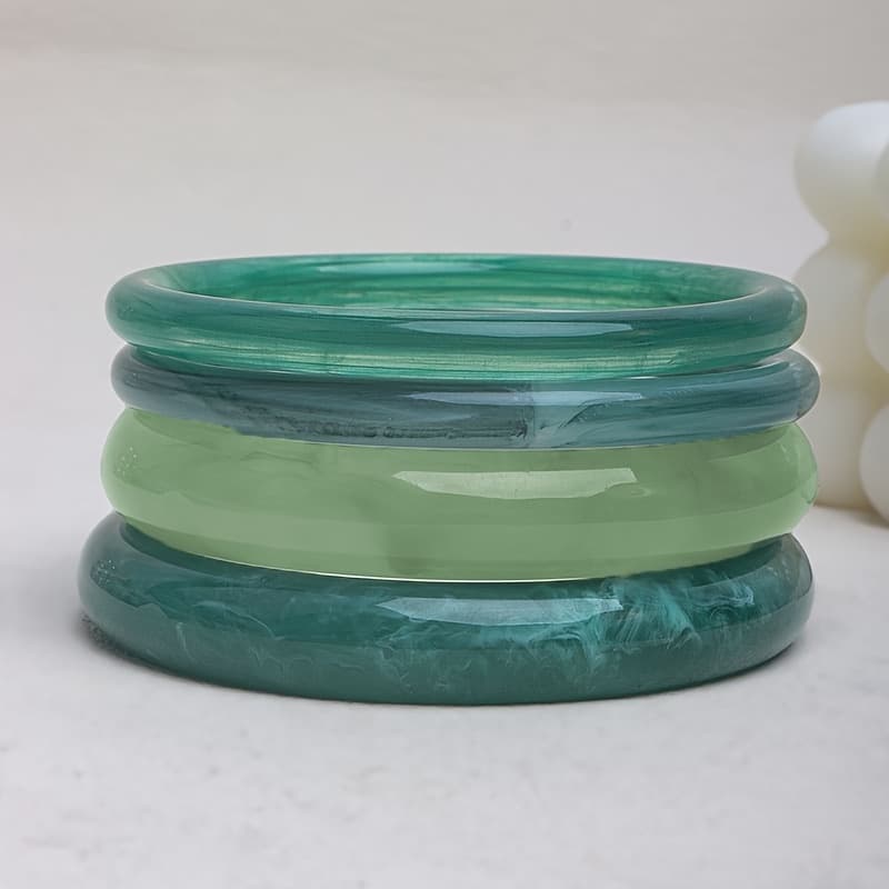 TEMU 4pcs Set Of Trendy Niche Circular Resin S, Vintage Circular Gradient Resin Bangle
