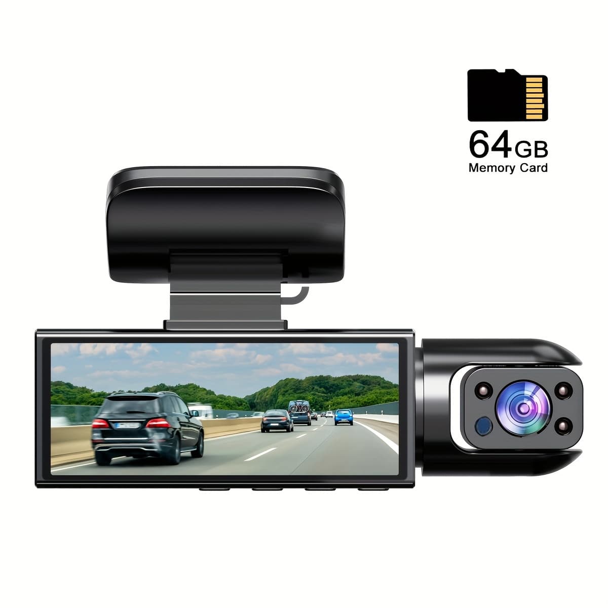TEMU Comes With 64gb Storage Card, Car Dashcam, 1080p Dual Cameras, Front And Built-in, 3.16-inch Ips Screen, High-definition Night Vision Loop Recording, Wide-angle