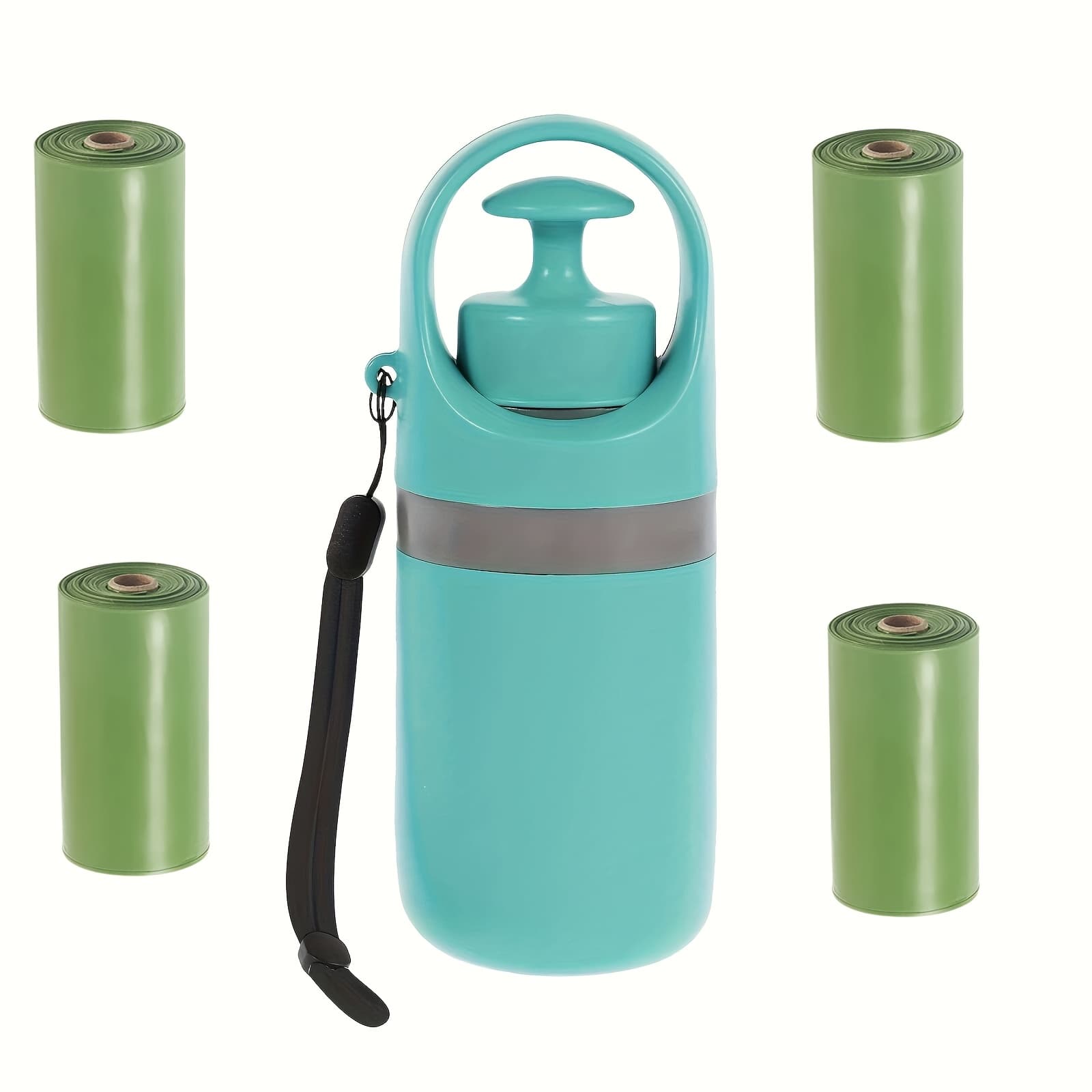 TEMU 5pcs Portable Dog Poop Scooper With Bag Dispenser - Durable Plastic, Teal, Claw Design For Waste Pickup, Includes Leak-proof Bags, Ideal For Outdoor Use