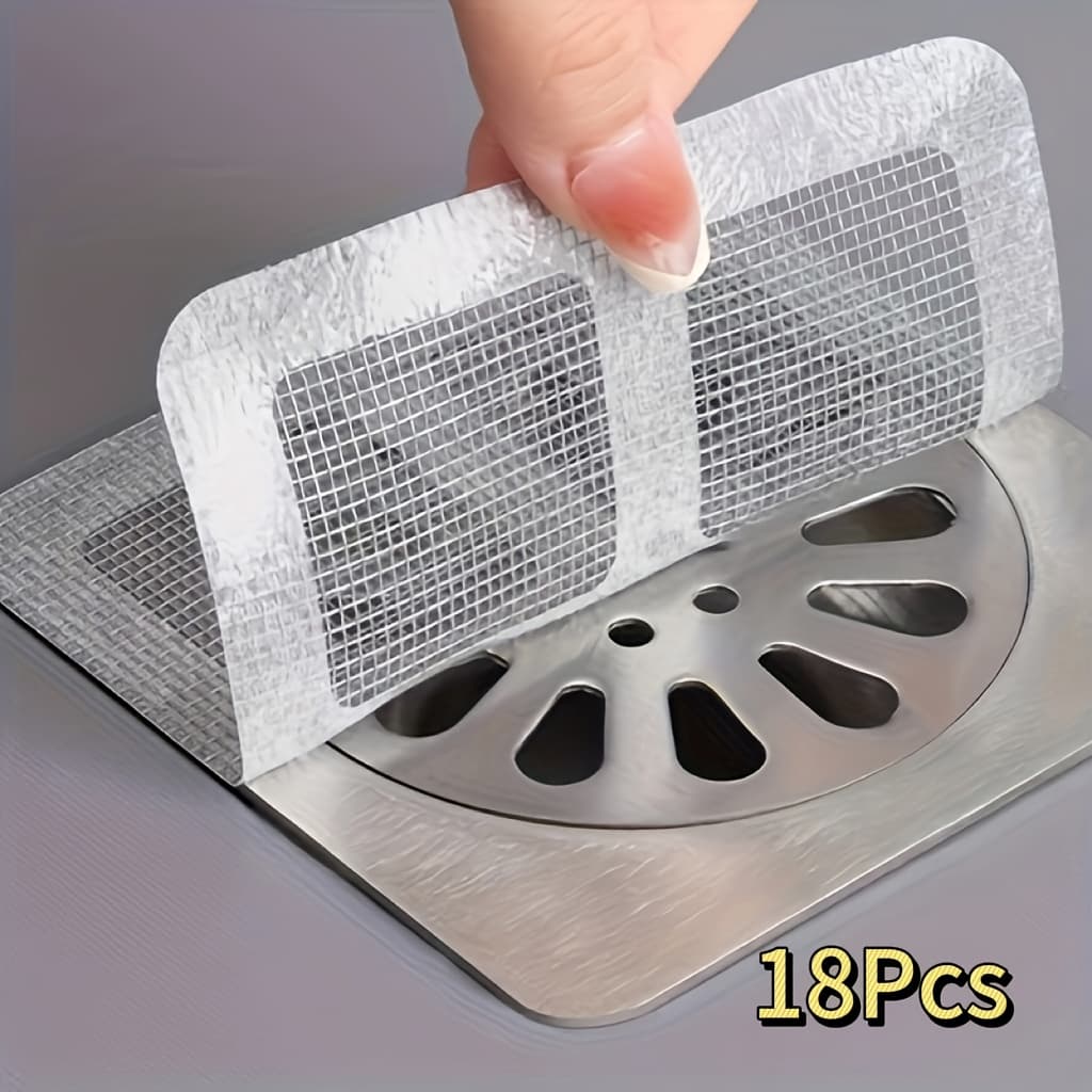 TEMU 18pcs Disposable Shower Drain Hair Catcher Stickers - Plastic Mesh Strainer Covers For Bathroom, Bathtub, And Sink Drains - Easy-to- Stoppers Grid Pattern To Prevent Clogs, Bathroom Stickers