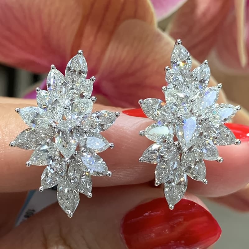 TEMU 1 Pair Women's Fashion Hoop Earrings With Synthetic Zirconia Inlay, Luxurious Floral Earrings For Women's Wedding Banquet Jewelry, Daily Casual Fashion Accessory