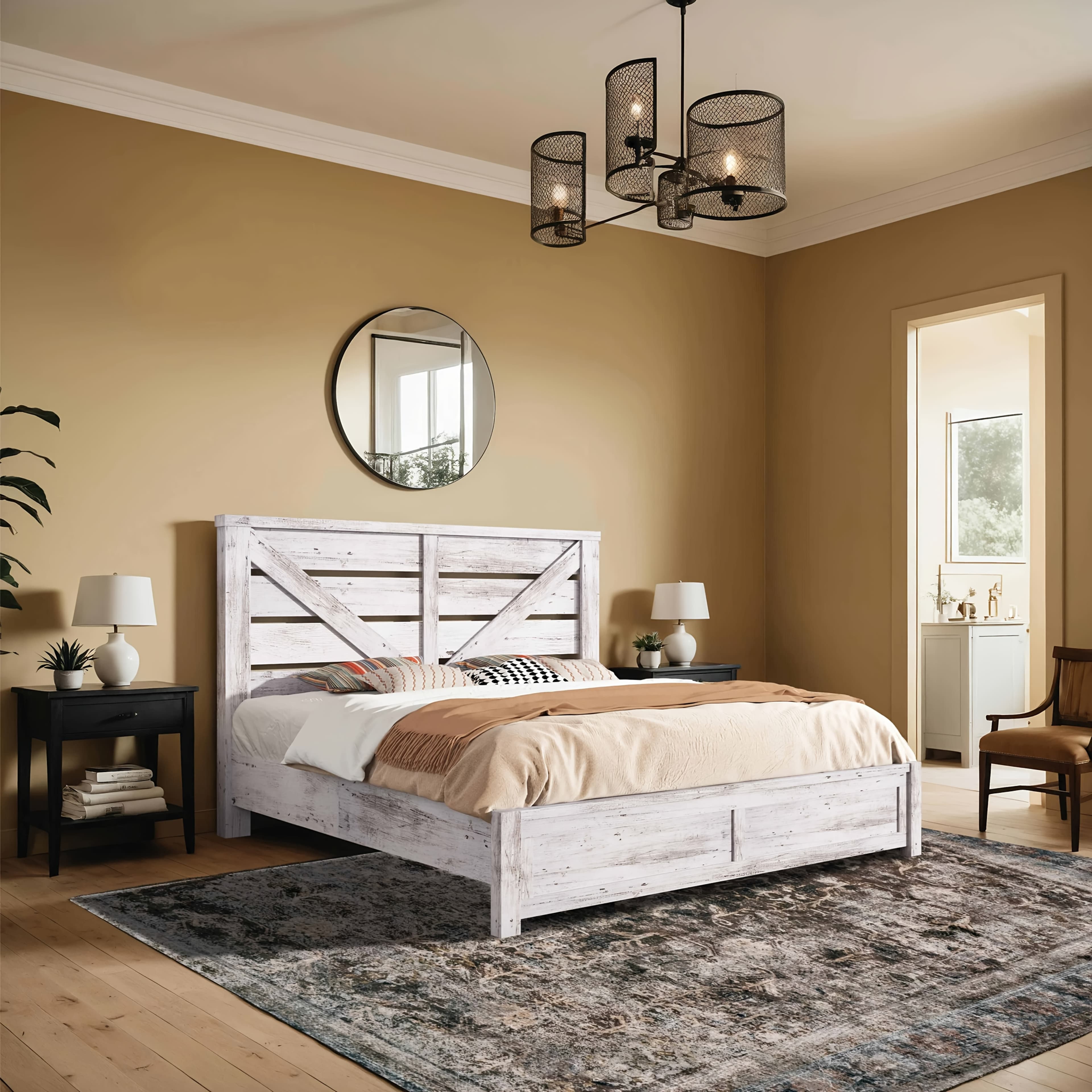 TEMU Farmhouse Bed Frame With 49.2" Barn Door Headboard, Platform Bed Frame With Wood Slat, Under Bed Storage Space, Easy Assembly, Noise-free