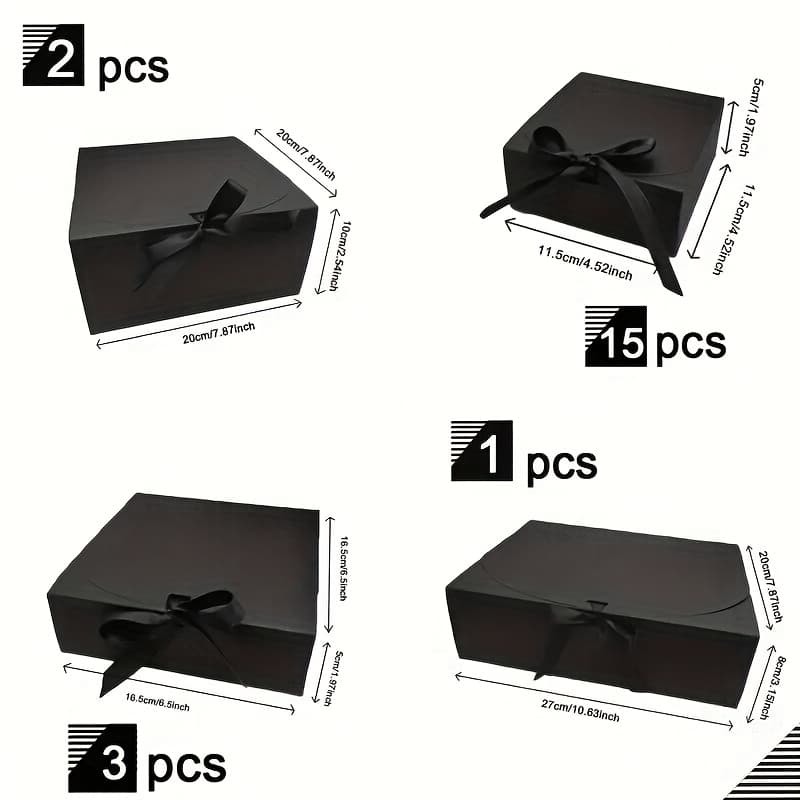 TEMU 21pcs Gift Boxes With 4 Sizes Black Gift Boxes With Ribbon, For Birthday Groomsmen Bridesmaid Proposal Wedding Graduation Days
