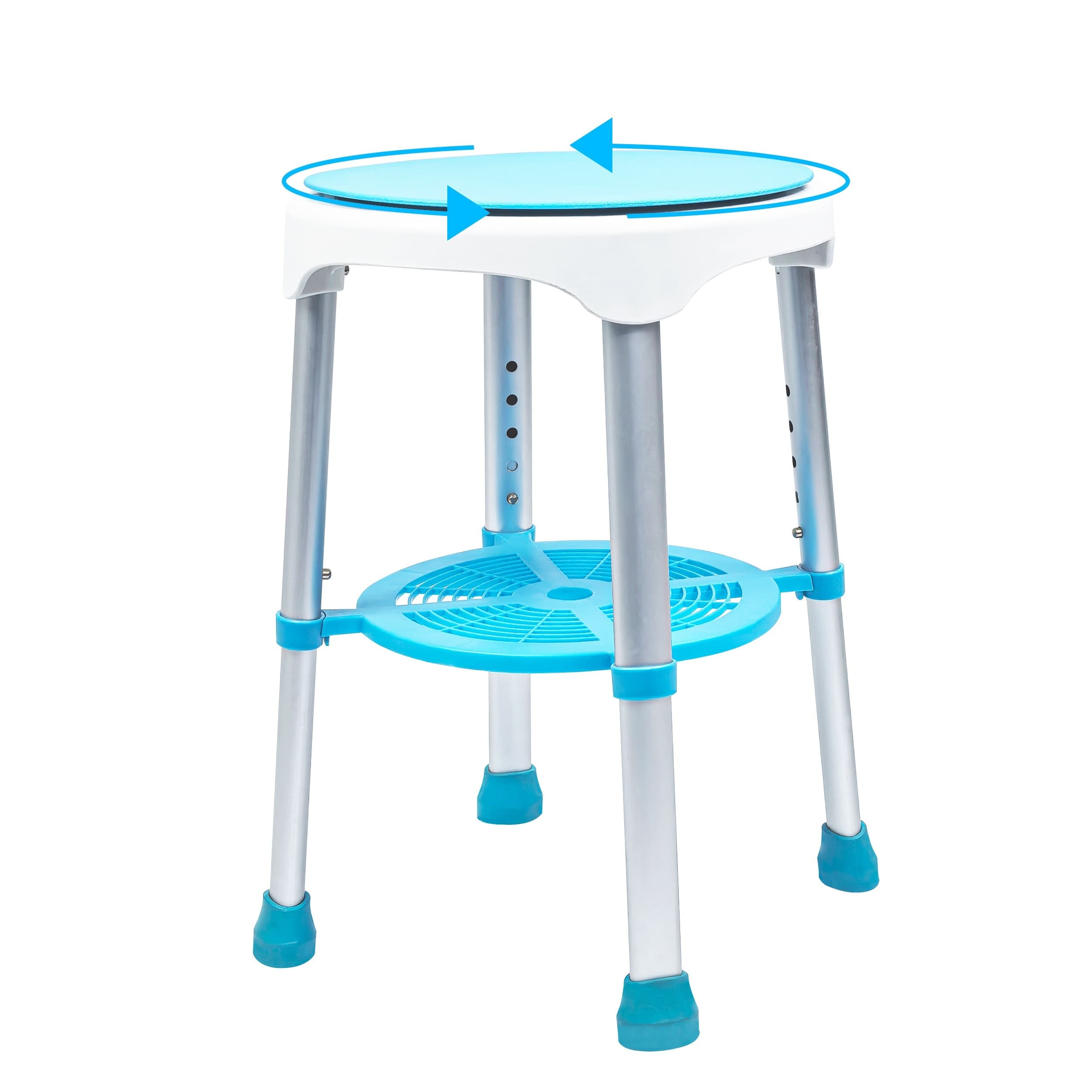 TEMU Shower Stool, Round Shower Chair With Storage Rack, Rotating Padded Seat, Adjustable Height Shower Chair For Seniors, Disabled, Handicap, Injured, Blue