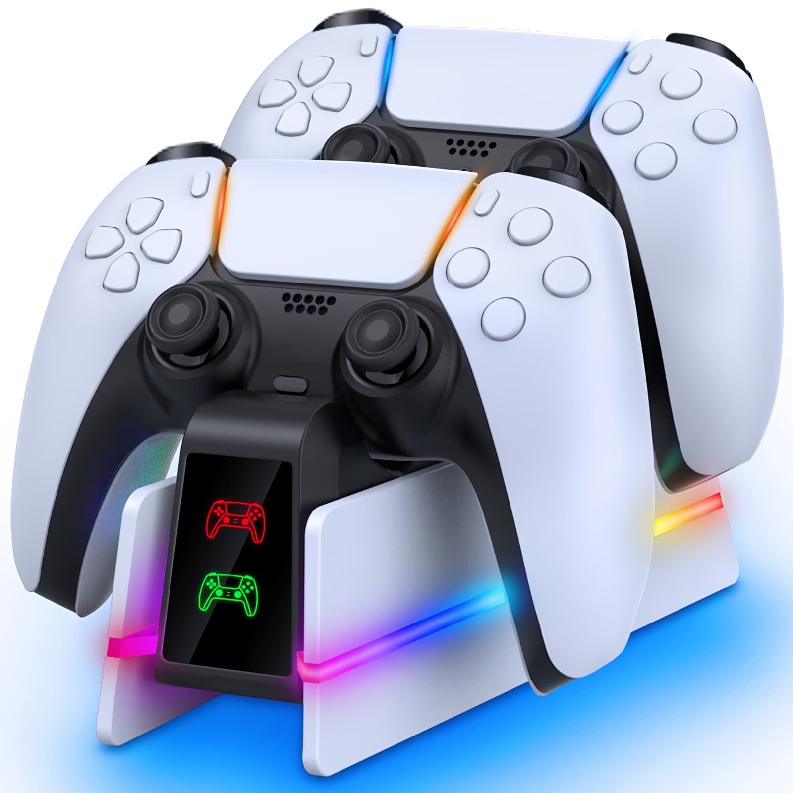 TEMU Charger Station For Ps5 Controller/edge Controller, Rgb Charging Stand For Playstation 5/slim/pro Controller, Fast Dual Charging For Wireless Controller, Christmas Gift