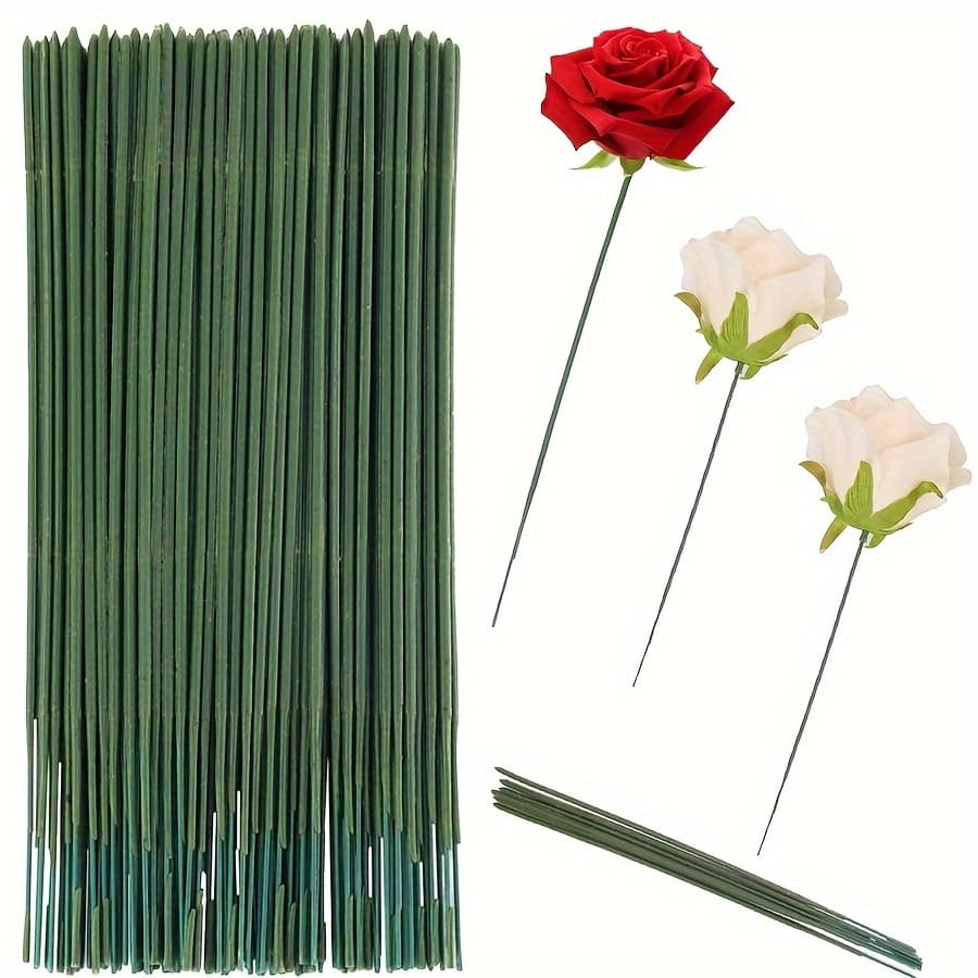 TEMU 100pcs Plastic Floral Stem Florist Wire Stems Green Floral Wire Artificial Flower Stems Plastic Flower Sticks Stem Wire For Diy Craft Bouquet Making