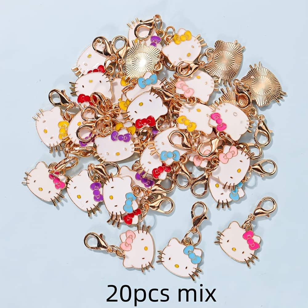 TEMU 20pcs Mixed Color Cute Hello Kitty Alloy Oil Cat Head Pendant - Key Ring, Key Chain Additions Pendant Bag Earrings Decorative Ornaments