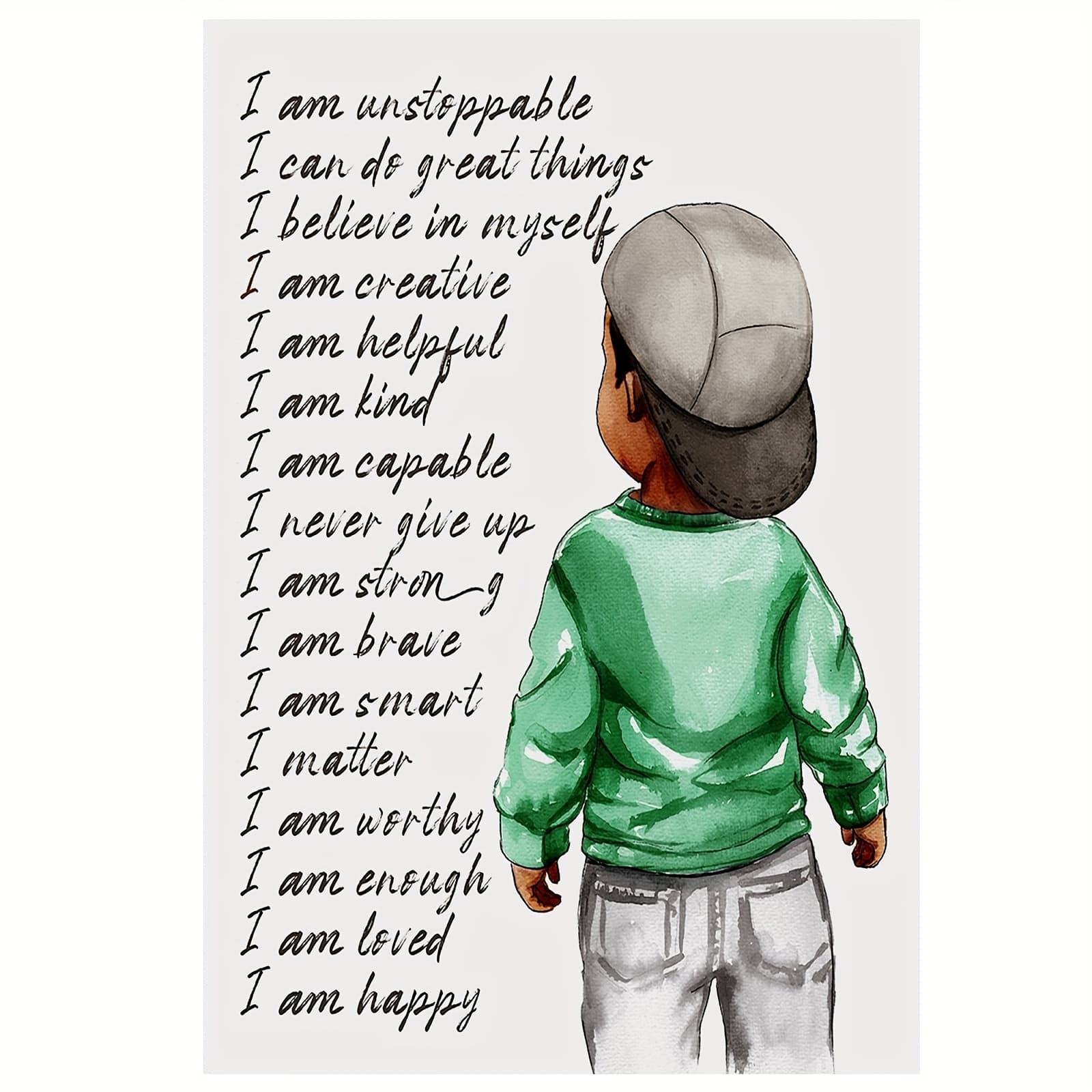 TEMU 1pc, Frameless Children Positive Affirmations African Poster Canvas Wall Art Suitable For Bedrooms, Living Rooms, Corridors, 12x18inch