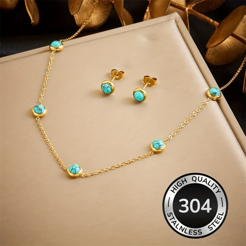 TEMU 304 Stainless Steel Jewelry Set Necklace Earrings 2pcs Set Women Fashion Jewelry Gift