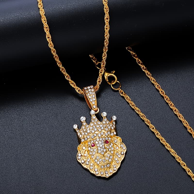 TEMU Fashion Domineering Crown Pendant Crown Lion Hip Hop Fashion Jewelry For Men And Women Gift