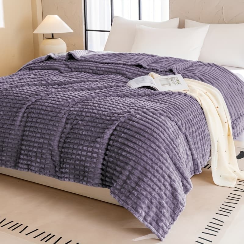 TEMU Faux Rabbit Fur Blanket, Big Size Blanket, 79*90 Inches, Purple Or Gray, Very Soft And Comfortable, Suitable For Bedroom/bed/sofa/office Nap, , The To Decorate Your Home.