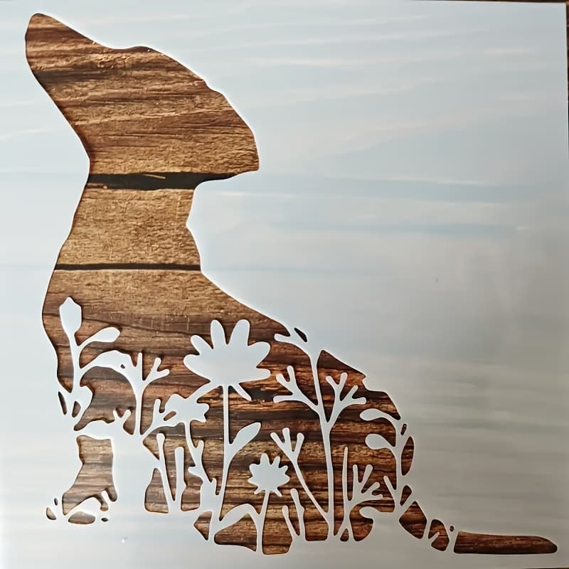 TEMU 1pc Cute Dog Pattern Stencil, New Animal And Floral Combination Painting Template For Garden, Cards, Textiles, Wall Art, Furniture, And Craft Projects
