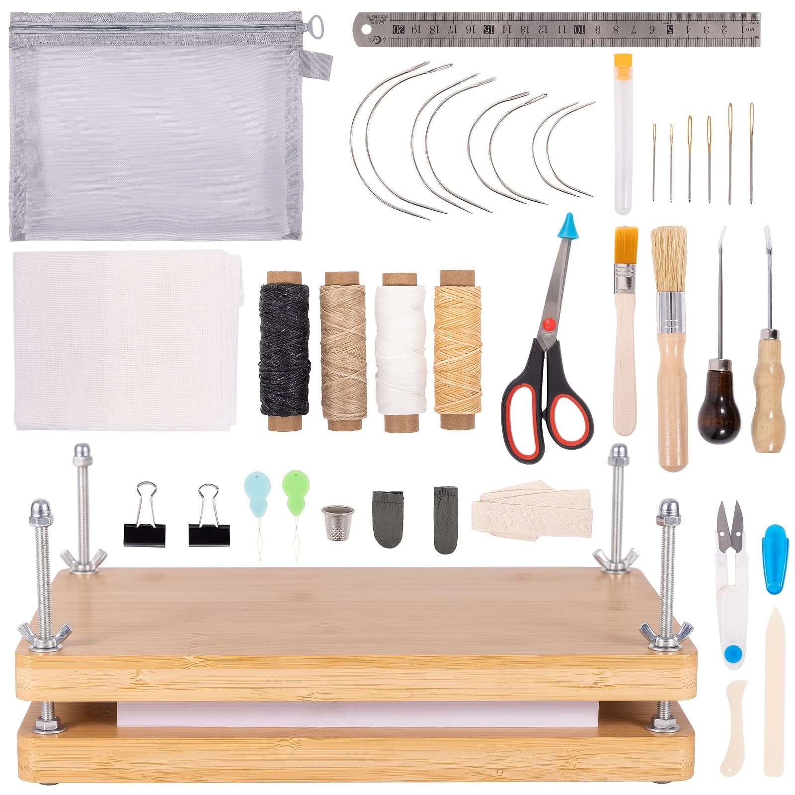 TEMU Book Binding Kits, Book Binding Kits For Beginners, Book Binding Press, 7.9"x11.6", Books Making Kit Bookbinding Supplies With Wooden Binding Press Books Cover Board Bone Folder Awl Strap For Diy