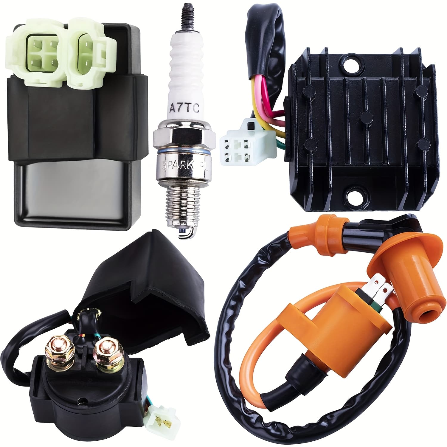 TEMU Racing Gy6 Ignition Coil Voltage Regulator Solenoid Relay 6 Pin Ac Cdi Spark Plug Kit For 50cc 125cc 150cc Atv Go Kart Moped