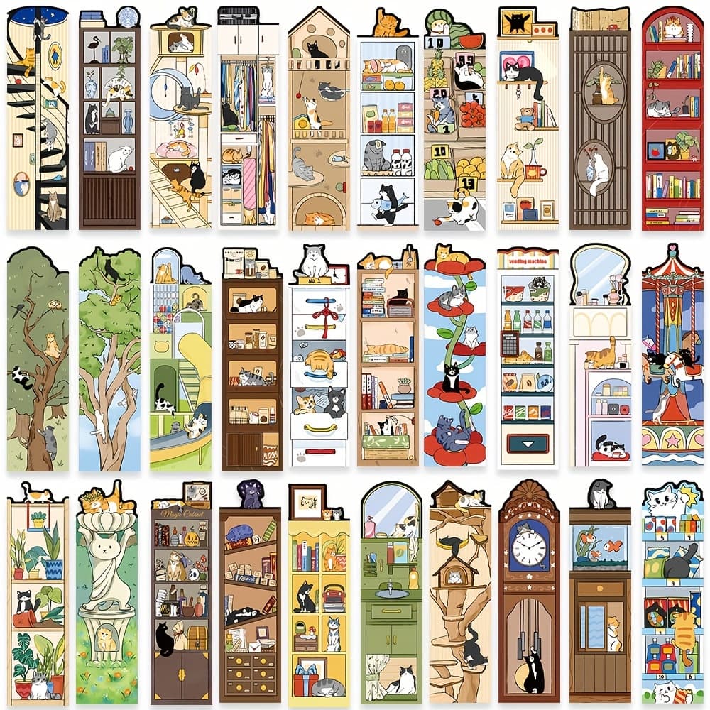 TEMU 30pcs Cartoon Magic Cute Cat Kitten Bookstore Home Graffiti Bookmarks For Bookworm Bookish Perfect Gift For Cat Lovers Book Fanatic Diy Stationery Reading Mark Cards Birthday Christmas Gift