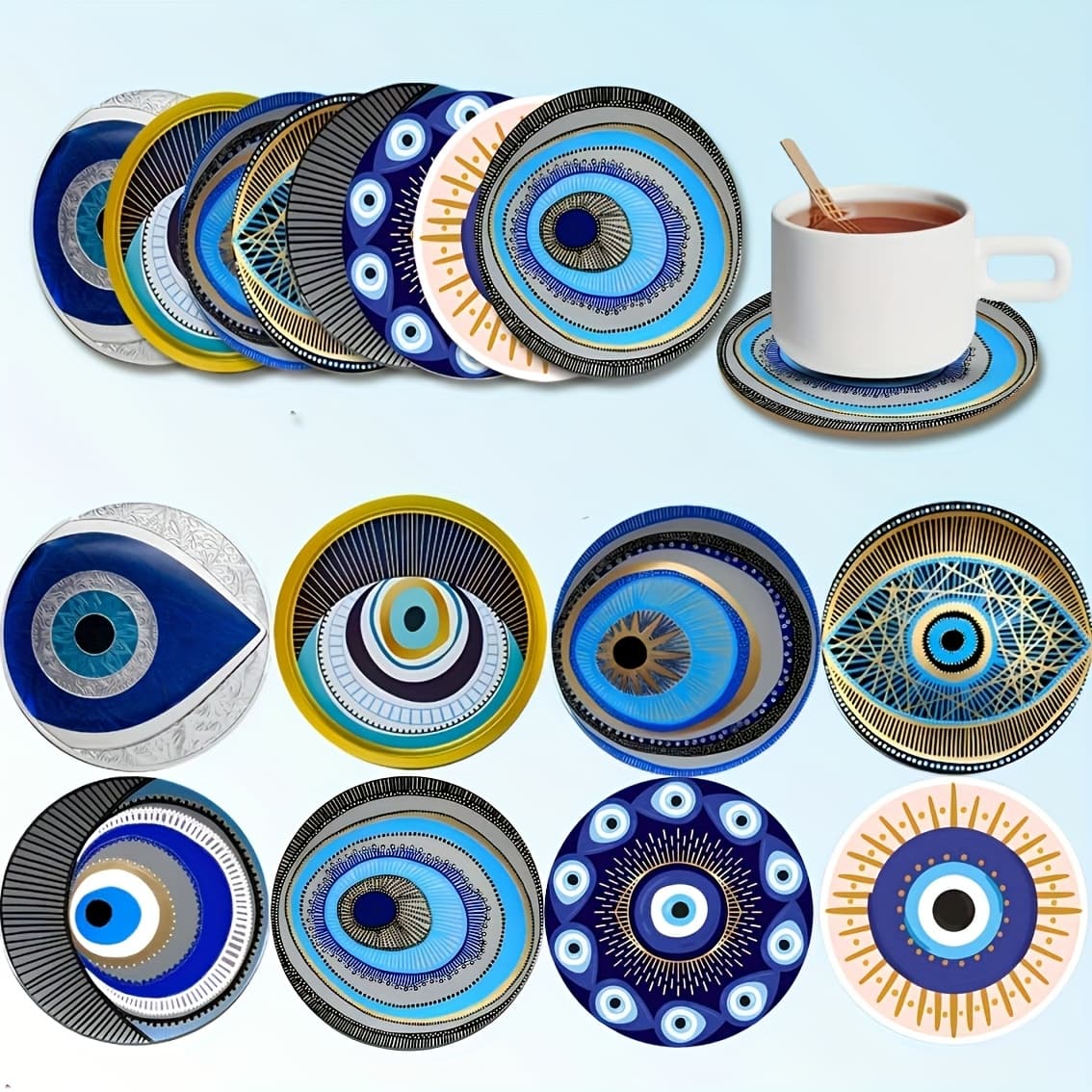 TEMU 8pcs Eye Shaped Wooden Coaster, Heat-resistant Design, Suitable For Beverages And Coffee, Unique Artistic Protection Pad, Hand Wash, Office, Kitchen, Desktop Decoration, For Electricity