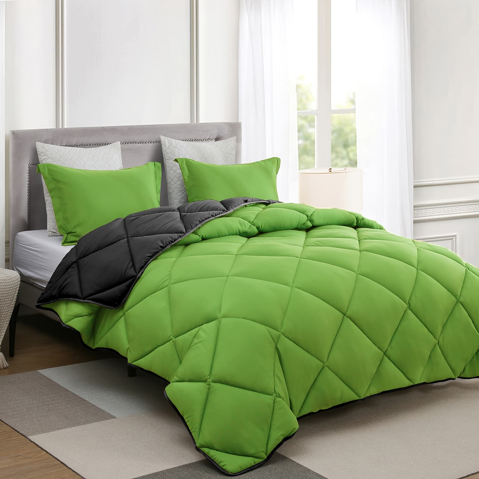 TEMU Double-sided Colored Fiber Bed With 550 Filling Power, An To Down, Featuring Soft And . This Quilt Is Machine Washable And Offers A Easy, For Home Or Hotel Bedding, Complete With 2 Pillowcases