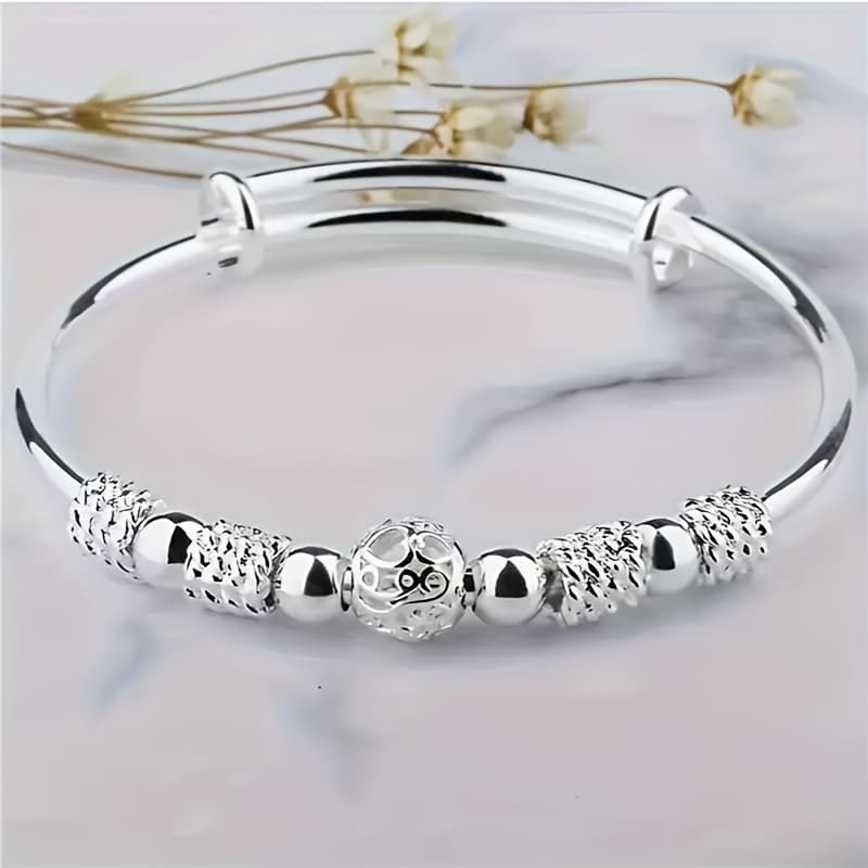 TEMU 1pc Women's Titanium Plated Bead Bracelet Bangle Jewelry Gift Bracelet Valentine's Day And Day Gifts