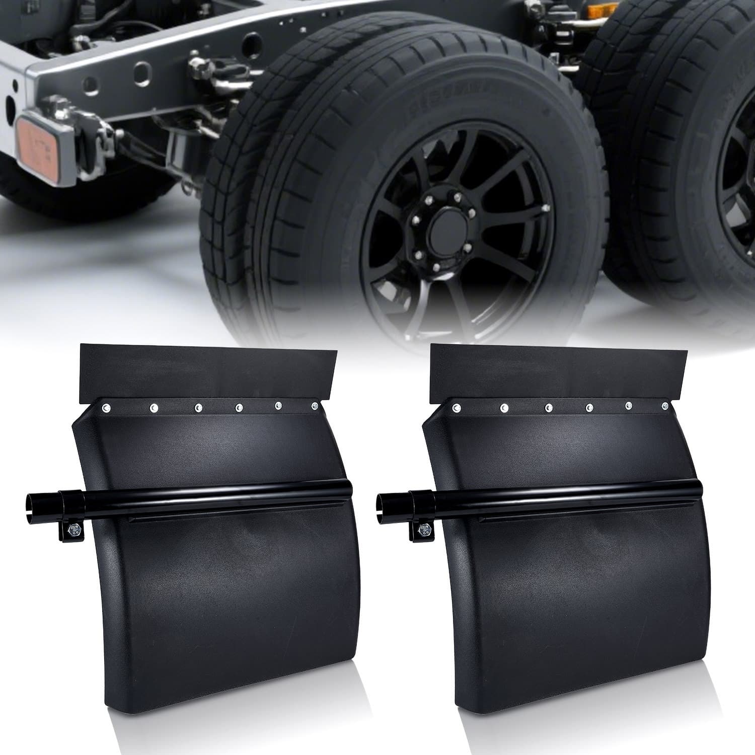TEMU 24"x24" Black Poly Quarter Fender Set, 2pack In Pair, Super Toughness Plastic Quarter Fender For Semi Truck, With Bracket