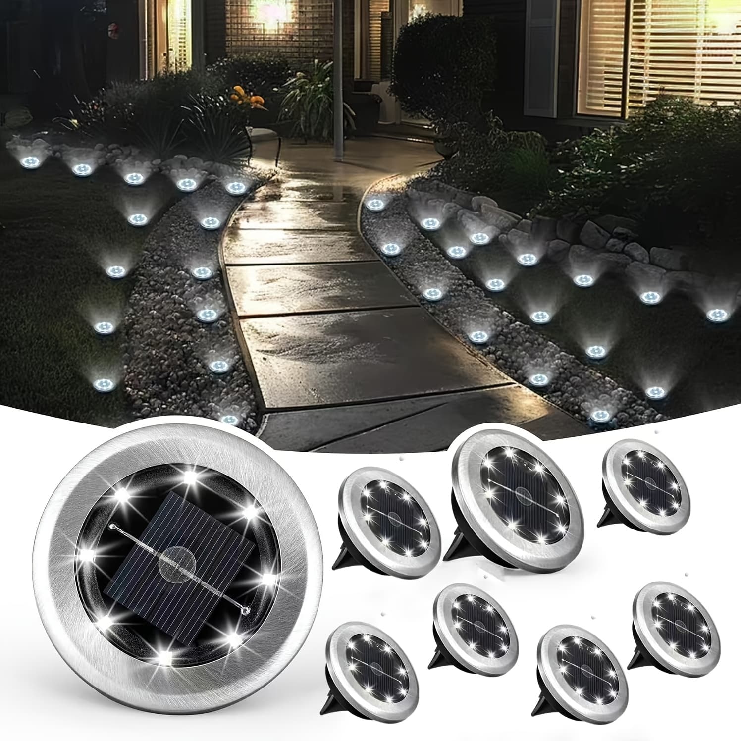 TEMU 8/16pcs Of Outdoor Solar Buried Lights, 8 Led Buried Lights Solar Outdoor Lights Ip44 Landscape Solar Garden Lights, Suitable For Path, Yard, Lawn, Driveway Buried Lights