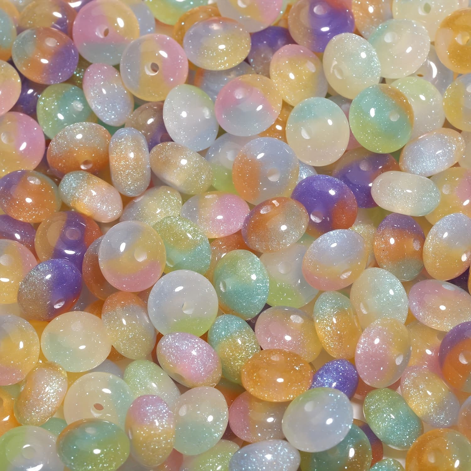 TEMU 50pcs Of Colorful Flash Resin Abacus Beads Measuring 10x6mm, Perfect For Jewelry Making Including Pendants, Bracelets, And Necklaces
