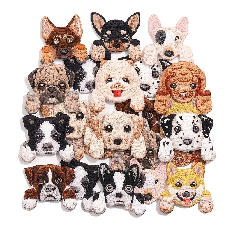 TEMU Set Of 24 Assorted Embroidery Patches Featuring Dog Breeds, Perfect For Ironing Or Sewing Clothing, Backpacks, Jackets, And For Craft Embellishments