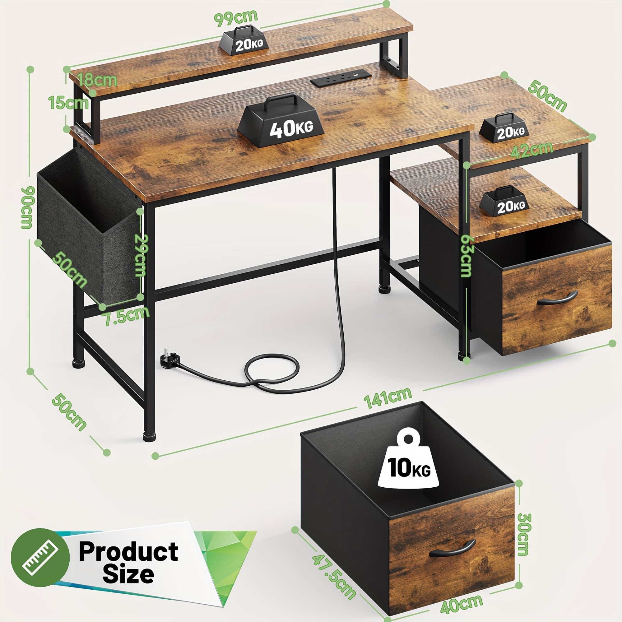 TEMU 57" Computer Desk With Drawers And Printer Space, Office Desk With Power Outlets, Home Office Desks With File Drawers Cabinet, Study Writing And Gaming Desk With Shelves Monitor Stand