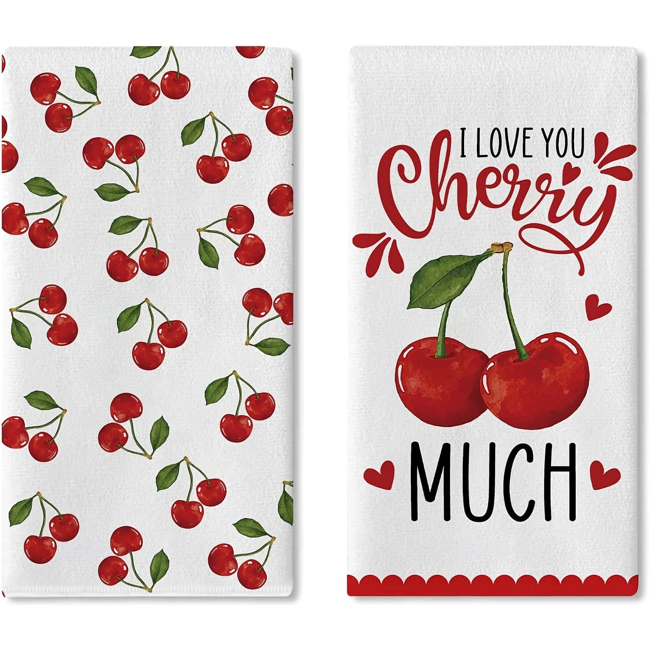 TEMU 2-pack Cute Patterned Towels - Absorbent/kitchen Towels, Suitable For Drying Dishes, Tea Towels, Decorative Cherry-themed Towels (15.7 Inches .6 Inches / 40x60 Cm)