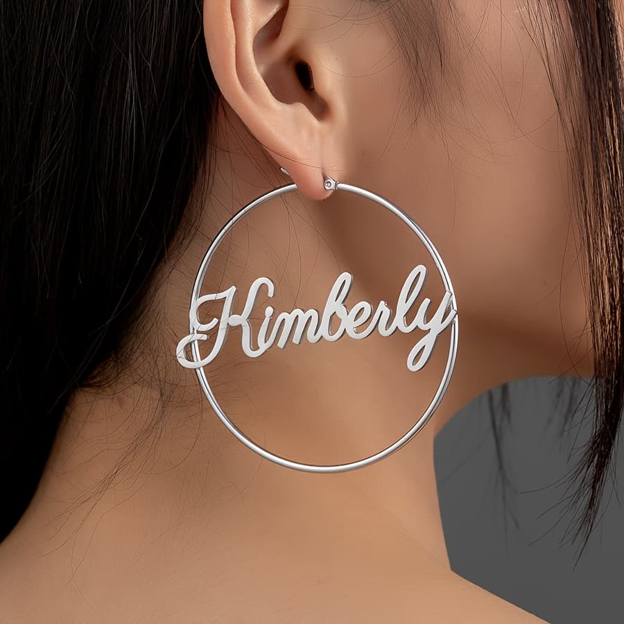 TEMU Customizable Golden Stainless Steel Name Hoop Earrings - Chic & For Women, Ideal For Daily Wear & Special Occasions, Perfect Birthday & Gift, Quirky Earrings
