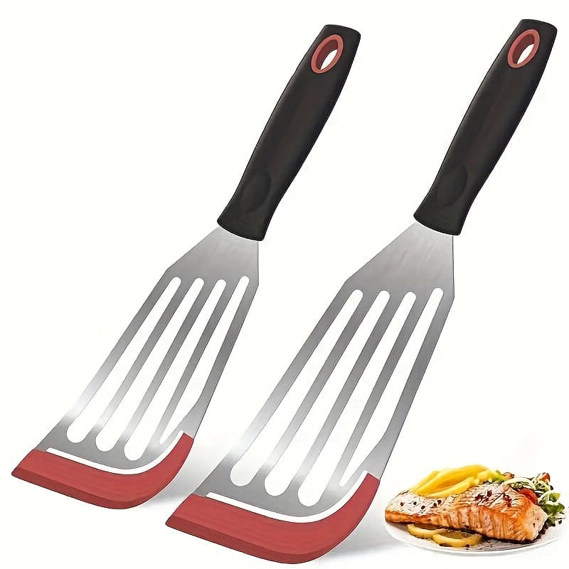 TEMU 2 Fish Spatulas With Slots, Flexible And Thin, Suitable For | The For Fish, Eggs, Pancakes, Steaks, And Fries (dishwasher Safe)