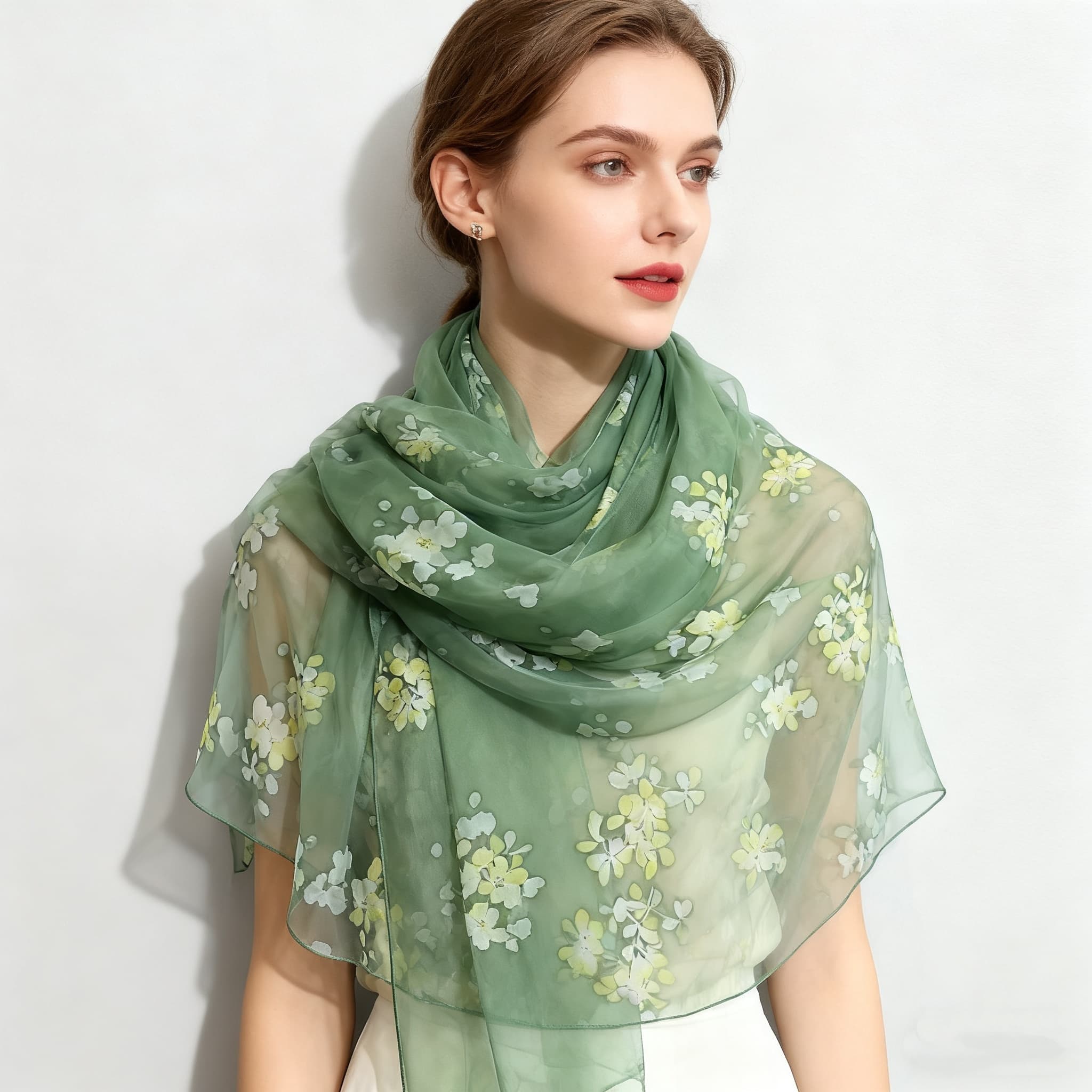 TEMU Gentle Mild And Super Light Scarf Fashionable Temperament Shawl High-end Versatile Scarf Beach Long Scarf Green