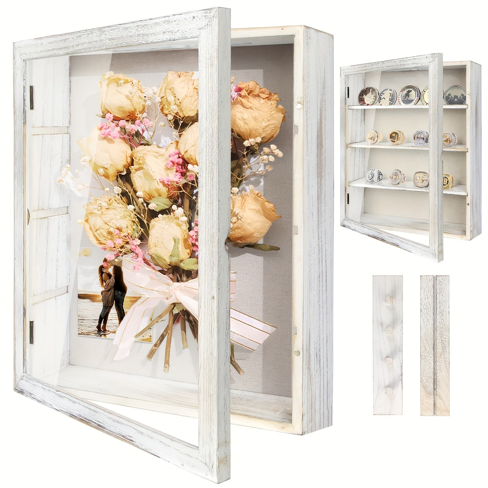 TEMU 11x14 Large Country Memory Display Box Flowers, Pictures, , Medals, , Pin Collection And More, Including 4 Removable Shelving Shadow Box Frames With Linen Back -