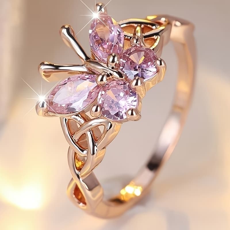 TEMU An Elegant And Luxurious Pink -shaped Fashionable Versatile Ring For Holiday And Birthday Gifts, For Teenager