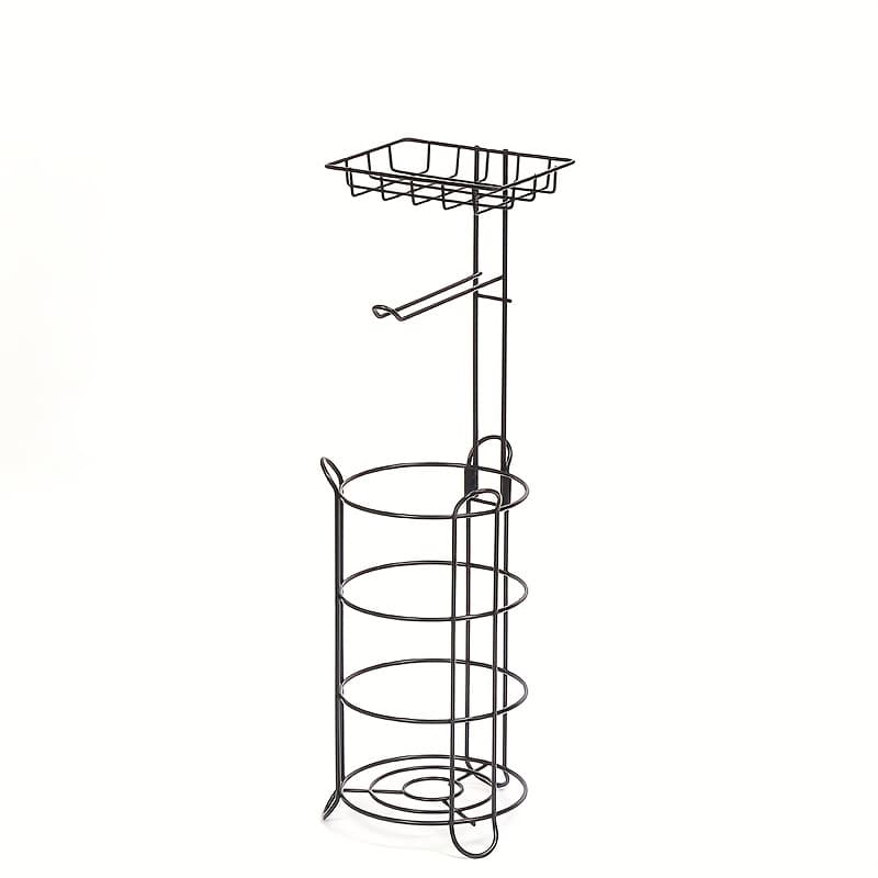 TEMU Free-standing Black Toilet Paper Holder For The Bathroom, Featuring Shelf Storage For , Phones, Wipes, And Diffusers