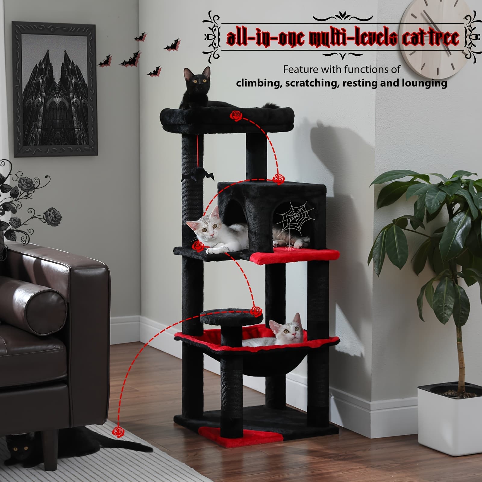 TEMU Tall Cat Tree 70.9"/45.7" | Multi-level Activity Center For Indoor Cats With Metal Frame, Large Hammock, Dual Condo Houses, And Scratching Posts | Christmas Gift For Indoor Kittens & Cats By Road