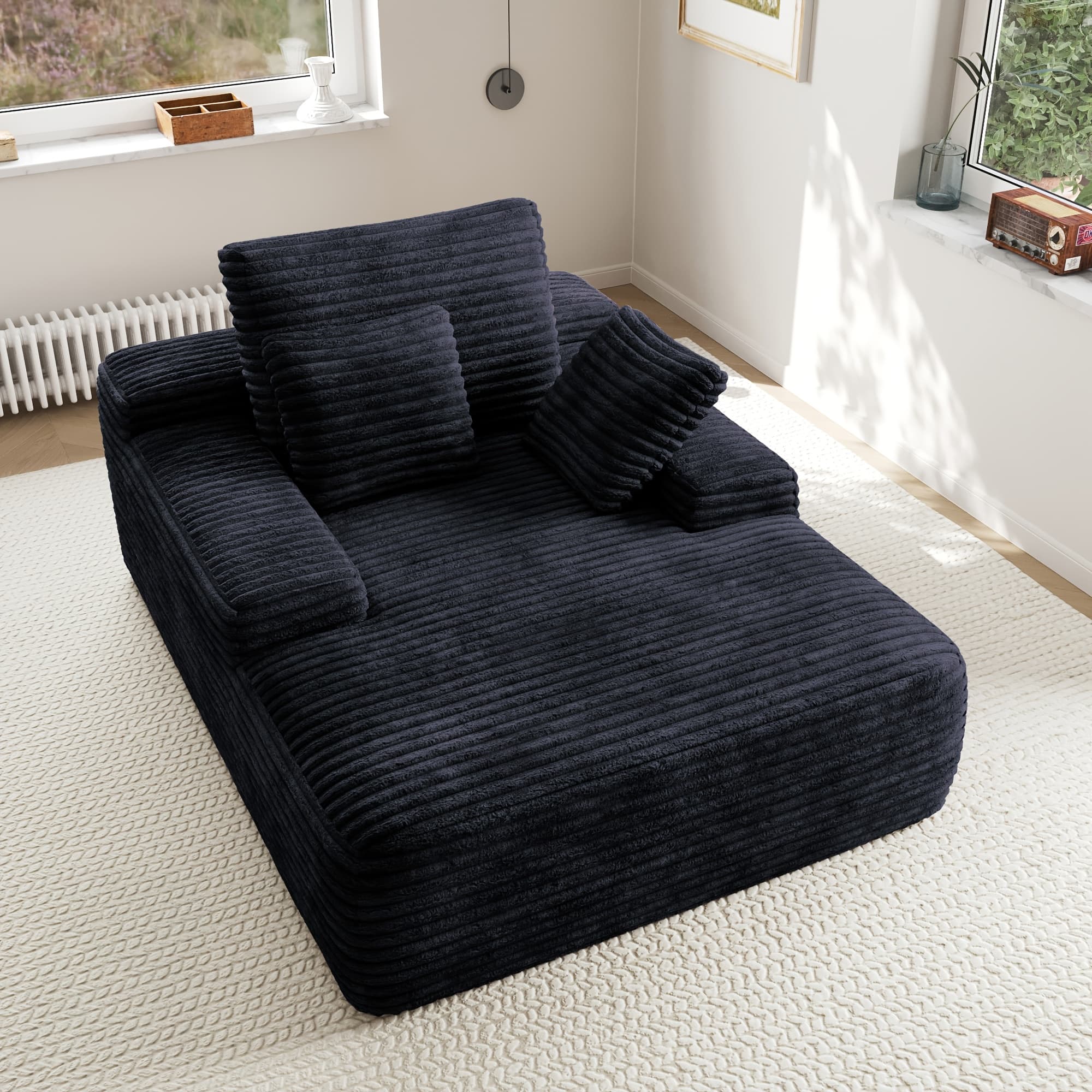 TEMU 68.6" Oversized Chaise Lounge Chair, Comfy Corduroy Chaise Sofa Recliner Bed Upholstered Sleeper Couch Bed With Throw Pillows And Armrests For Living Room, Movie Room, Bedroom