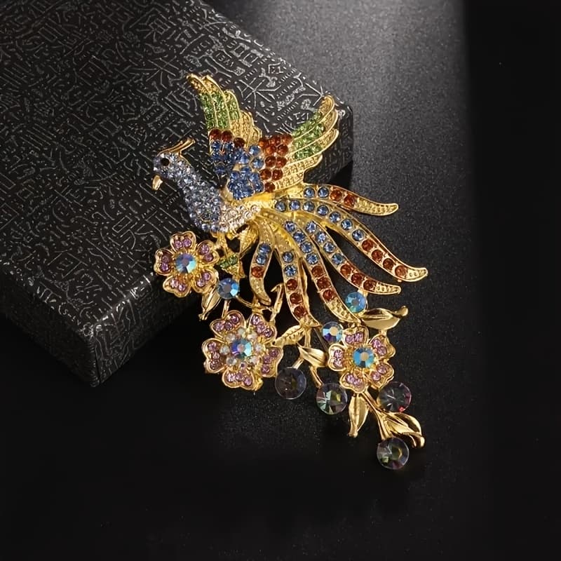 TEMU Elegant Brooch With Sparkling Cubic Zirconia - Women's Bohemian Style Alloy Jewelry For Party And