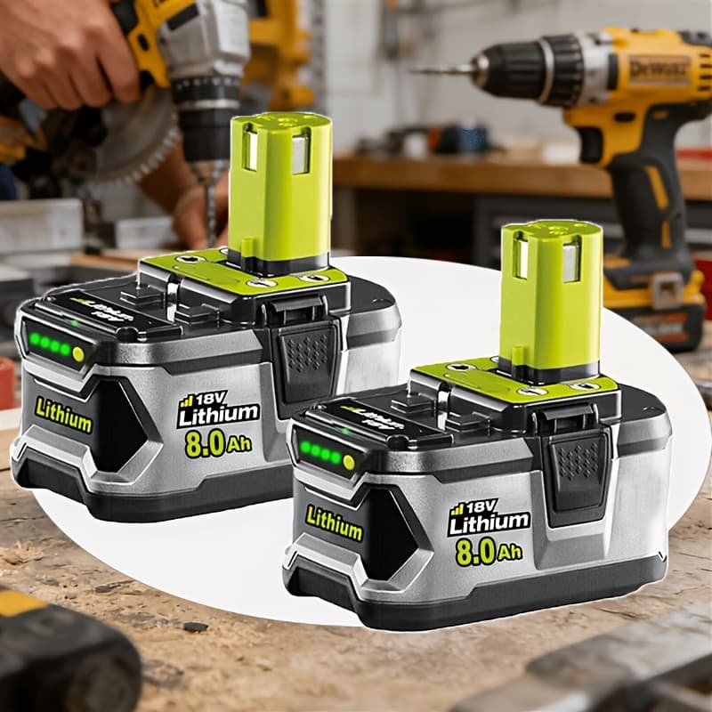 TEMU 2pack Lithium Ion 8.0ah Batteries For Ryobi 18v Cordless Tools P108 P107 P105 P104 Replacement For Ryobi 8000mah Battery