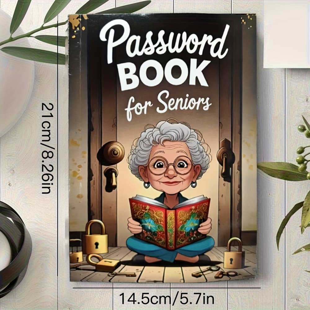 TEMU Grandparents' | 70-page Anti-forgetting Password Book - Glue-bound Thick Notebook With Cartoon Cover, Large Font Account Keeper, Elderly-friendly