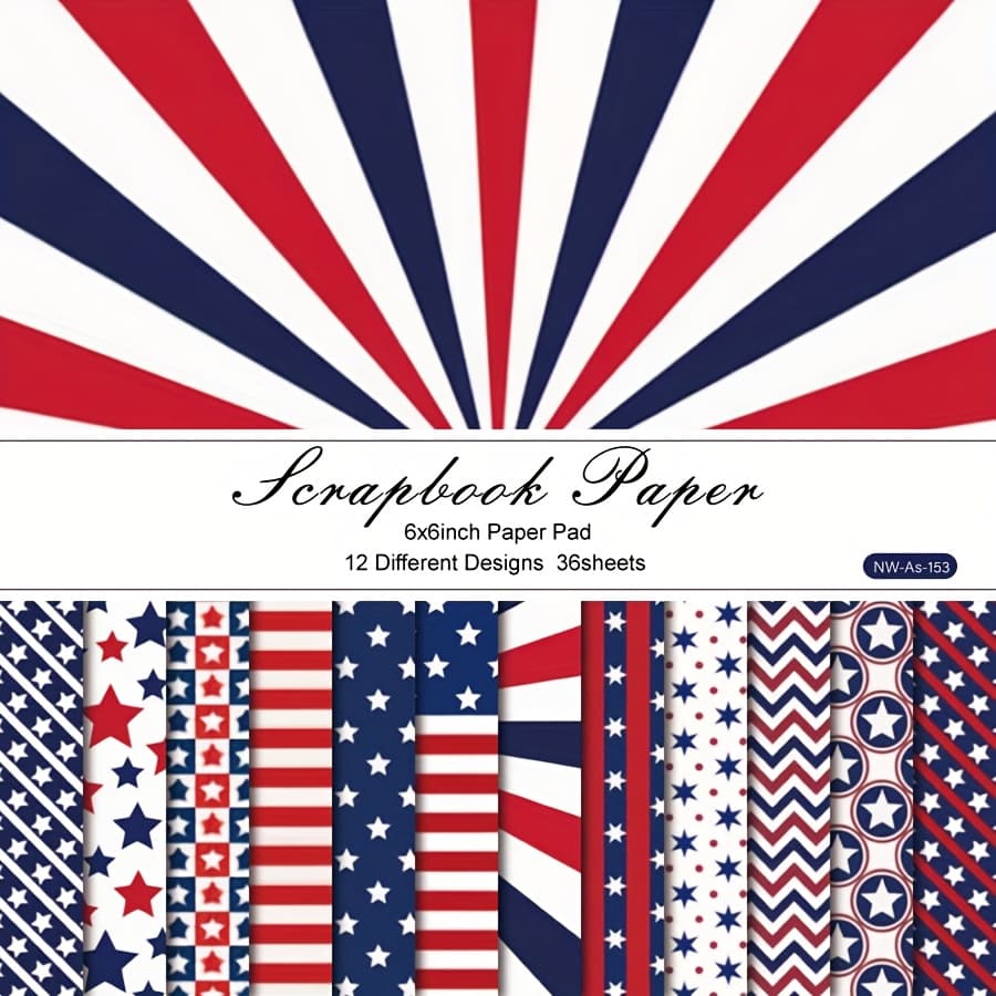TEMU 36 Sheets Paper Pad, 6×6'', 12 Different Designs, Diy Decorative Background Card Making Supplies, Diary Scrapbooking Kit Aesthetic Decorative Gift Wrapping - Flag Elements
