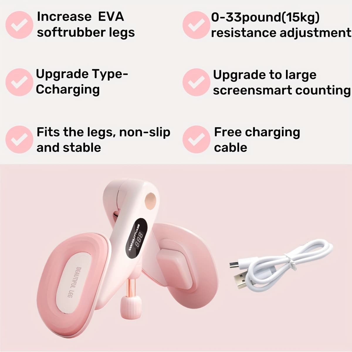 TEMU Pelvic Floor Trainer, Smart Hip & Thigh Trainer With Counter. Adjustable Resistance For Targeted Inner Thigh & Glute Toning. Your Go-to Home Fitness Tool To Track Reps & Shape Your Lower Body.