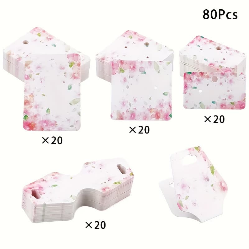 TEMU 80pcs White Cardboard Jewelry Display Cards Set, 4 Floral Pattern Styles, Earring & Necklace Packaging, Pink , Earring Cards, Accessory Packaging Cards, Necklace And Bracelet Display Cards