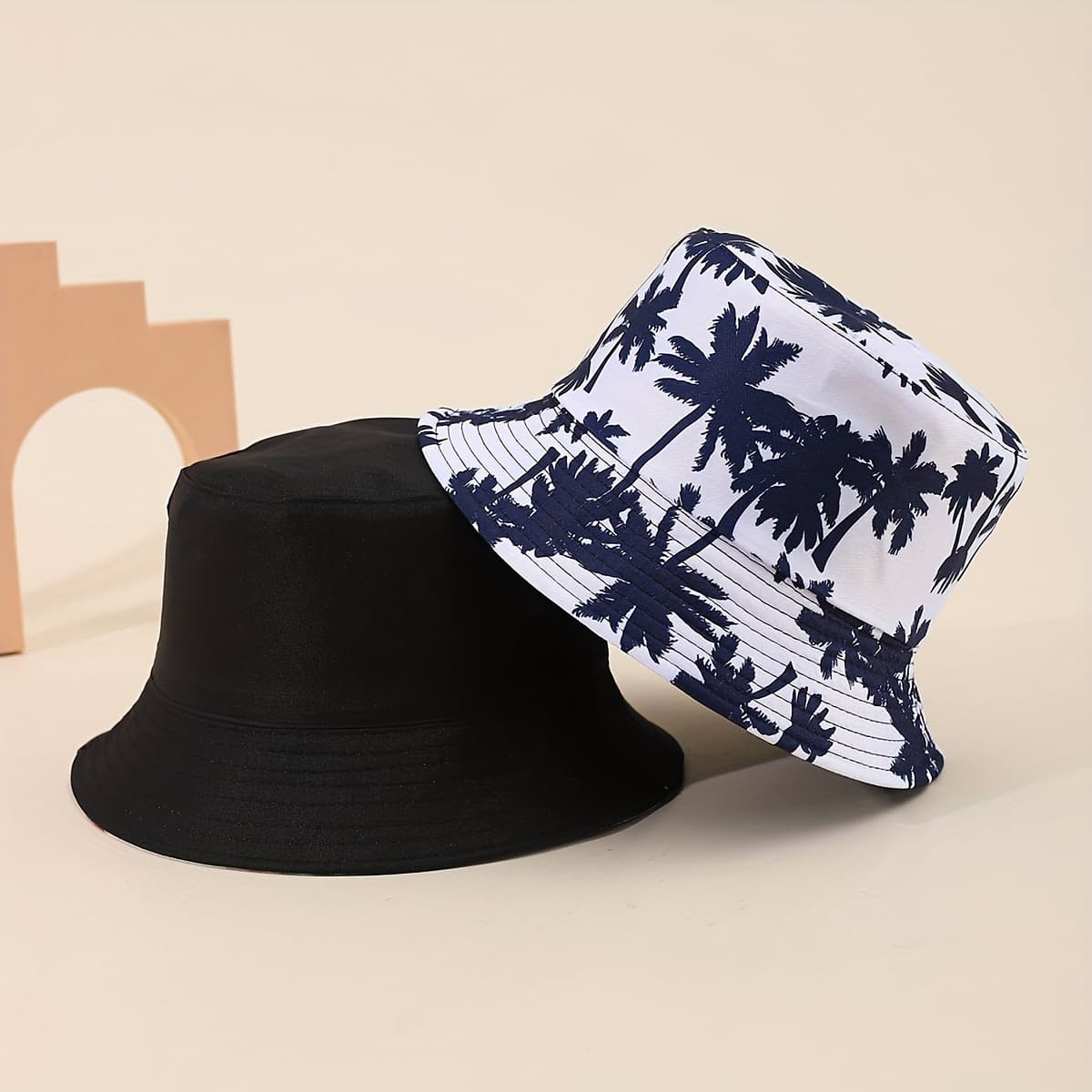 TEMU 1 Pack Coconut Tree Pattern Printed Double-sided Hat Casual Unisex Bucket Hat European Style Outdoor Travel Beach Summer Bucket Hat