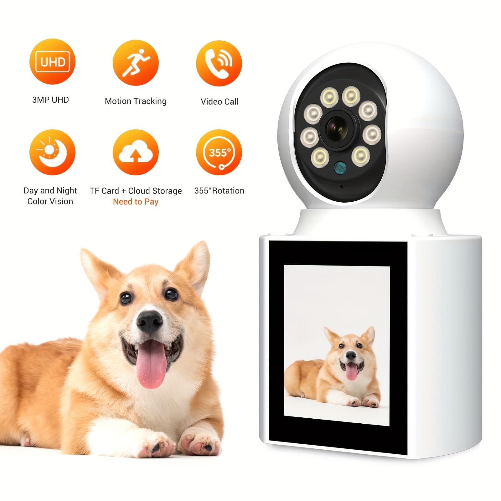 TEMU Black Friday 3mp 1pc Video Calling Camera With Screen 2.4g Indoor Home Security Nanny Baby//nanny/dog/pet Camera With Auto Tracking
