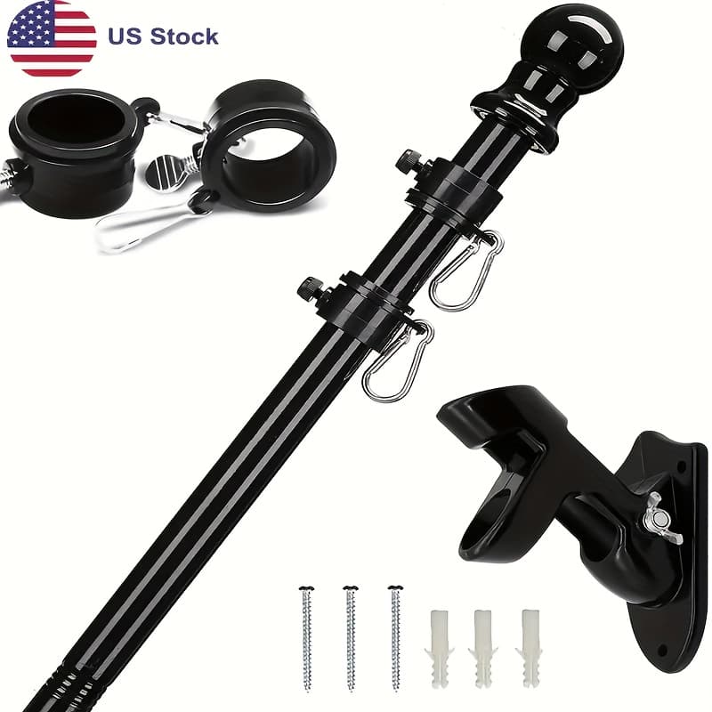 TEMU Flag Poles For Outside House 6.5ft Stainless Steel Metal Pole Kit Free Residential Heavy Duty For Truck, House, Porch, Yard, Boat Suitable For 3x5 Heavy Garden Flag