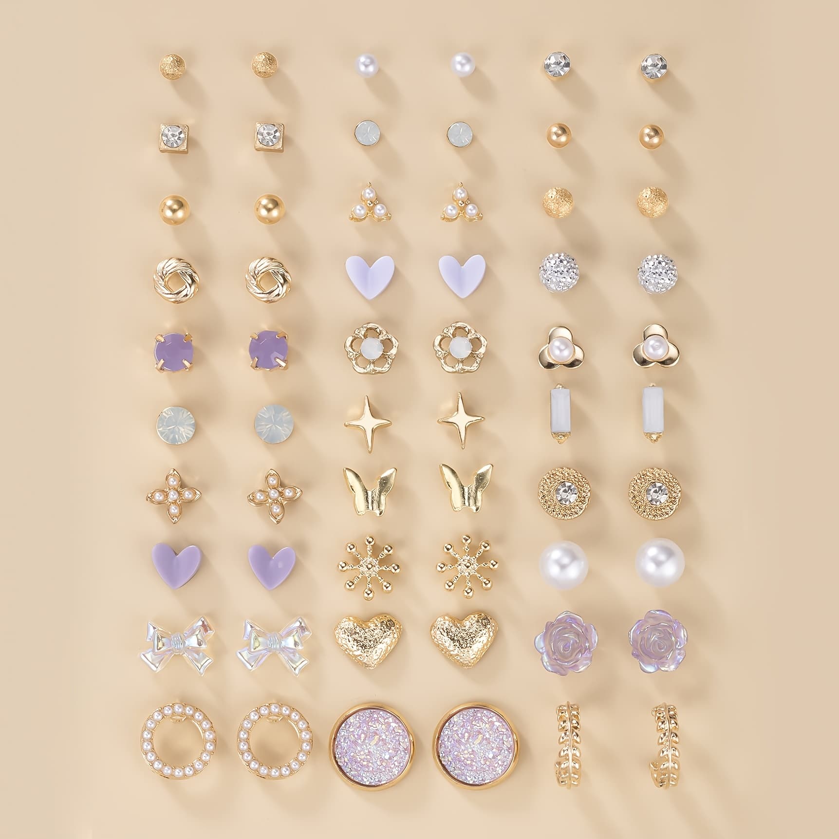 TEMU 1 Set Of 30 Pairs Of Fashionable, Elegant, Cute, Colorful Flower, Heart-shaped, , Gypsophila Women' Stud Earrings Set, Gift, Daily Wear, Multi-piece Set
