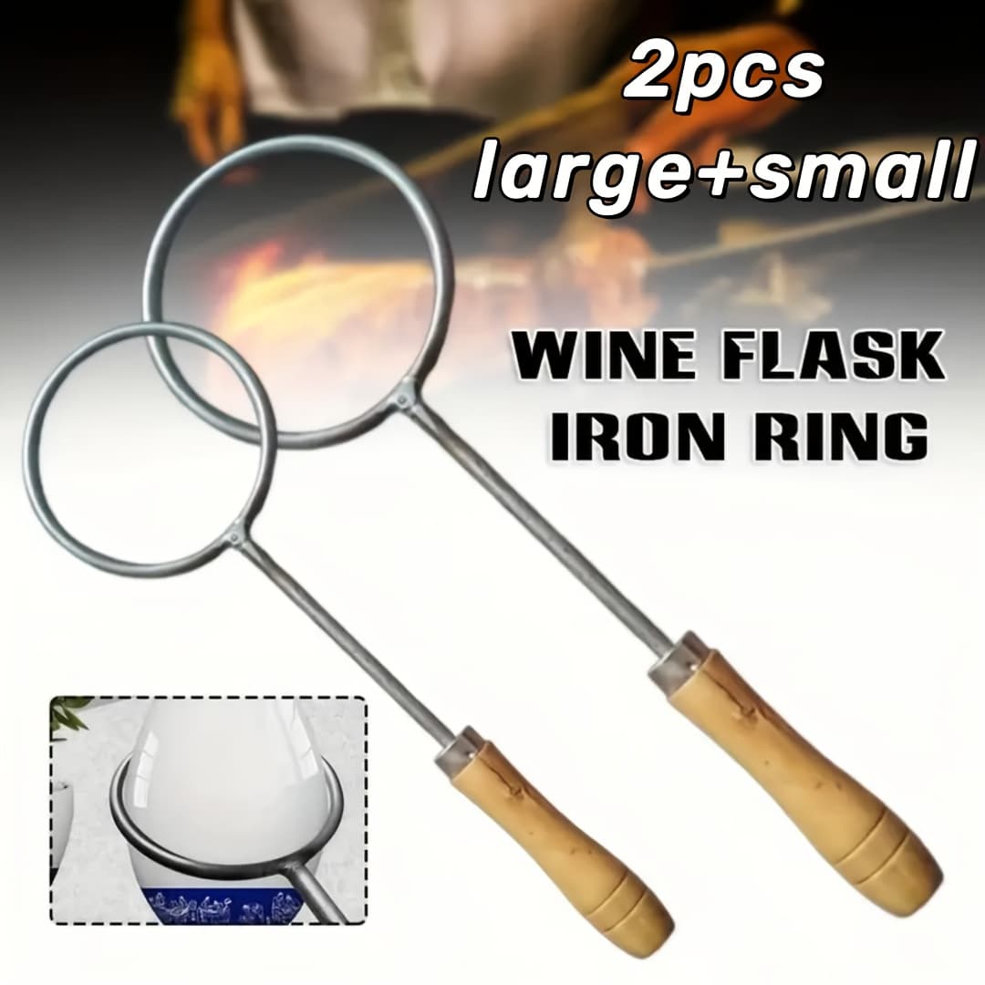 TEMU Set Of 2 Stainless Steel Rings Featuring Comfortable Wooden Handles - A Manual Tool For Crafting Glass And Ceramic Bottles Into Cups, Planters, And Home Decorations