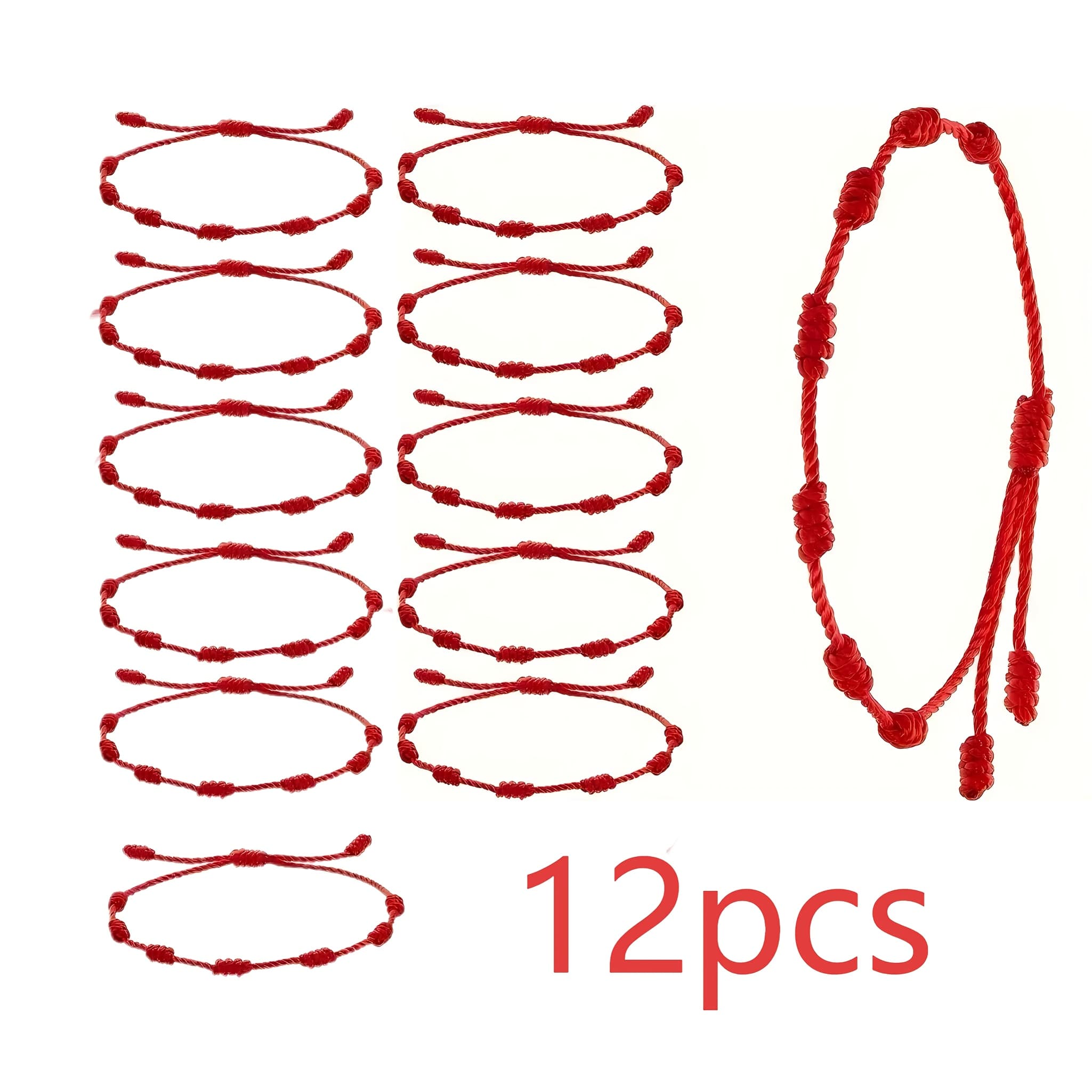 TEMU 12pcs And 24pcs Red Rope 7 Knot Simple Adjustable Woven Couple Bracelet For - Elegant Magnetic Closure, Durable Synthetic Fiber, Perfect Gift For Mother's