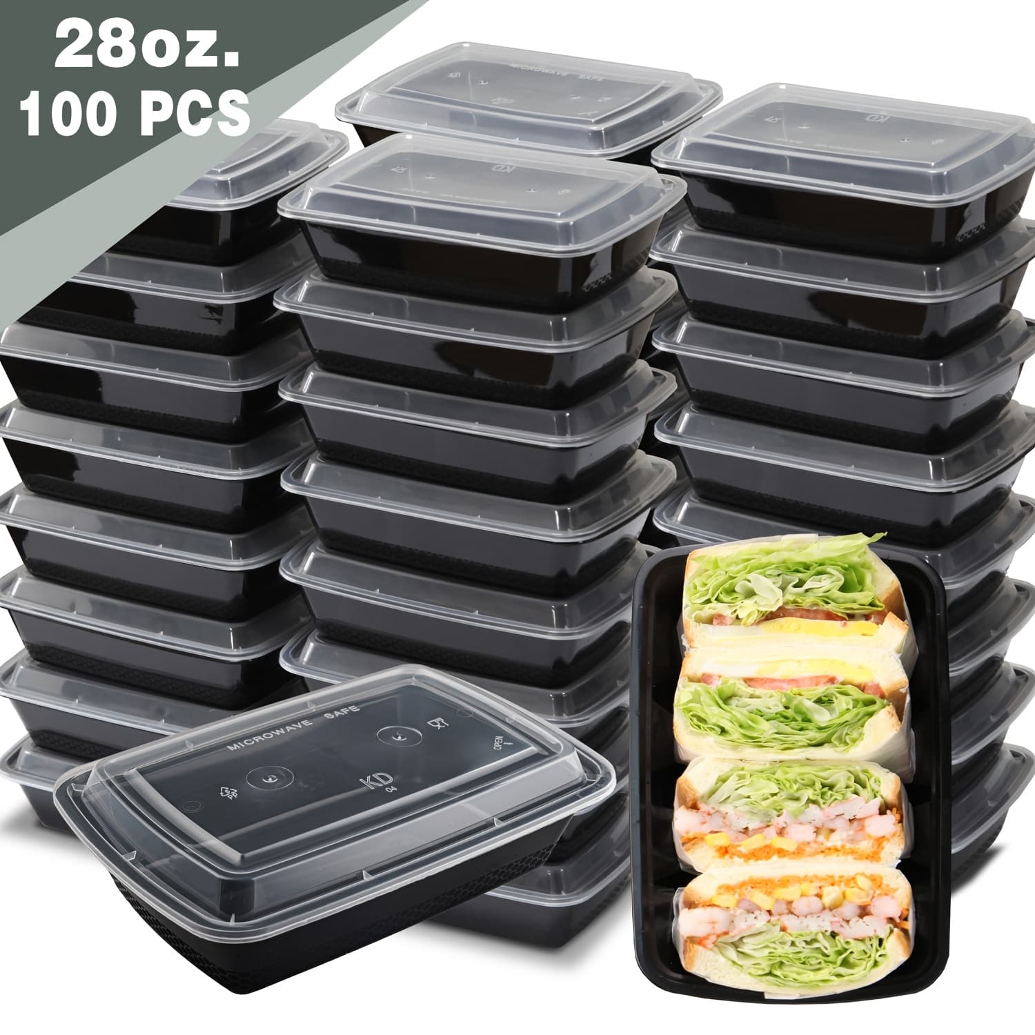 TEMU 100pcs 28oz Black Rectangular Meal Prep Containers | Disposable Bento Box, Lunch Box, Microwave & Dishwasher & Freezer Safe, Kitchen Organizers And Storage Additions, Pp Material, Gxdox Brand