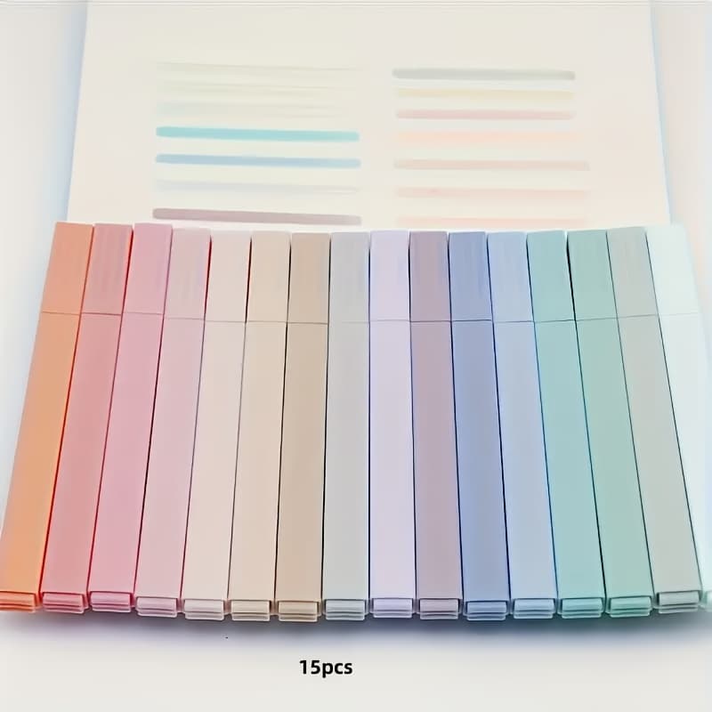 TEMU 15 Pastel Highlighter Pen Set- Design, Impermeable And Non-blooming, Plastic Material-suitable For Hand Accounting, Office, Note-taking, Learning Tools, Refreshing
